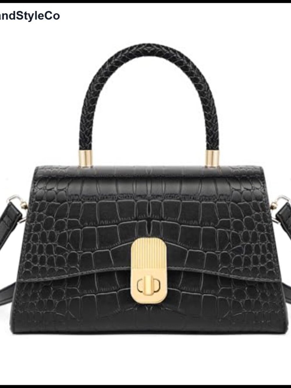 Structured Faux Leather Top Handle Handbag with Gold Lock